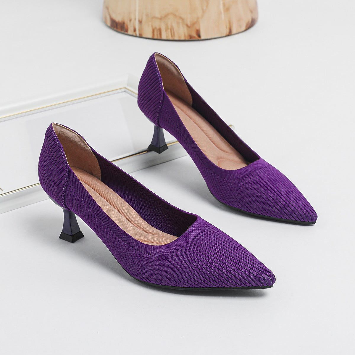 High Heel Fashion Straight Grain Flying Woven Shoes
