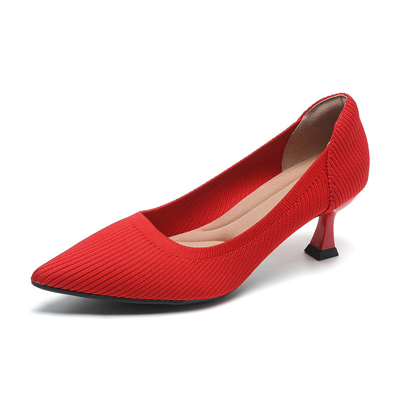 High Heel Fashion Straight Grain Flying Woven Shoes