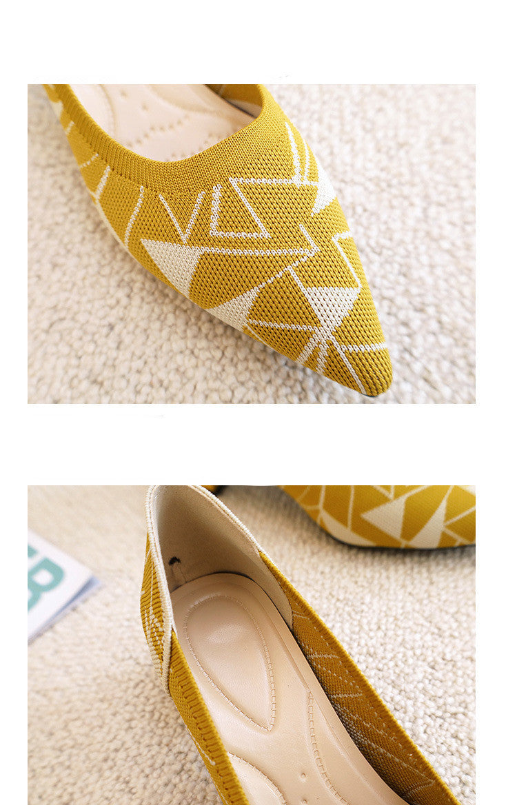Shallow One-foot Thick-heel Mid-heel Knitted Shoes