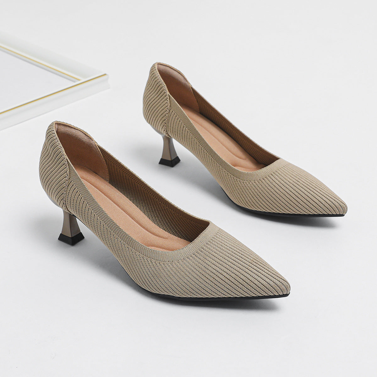 High Heel Fashion Straight Grain Flying Woven Shoes
