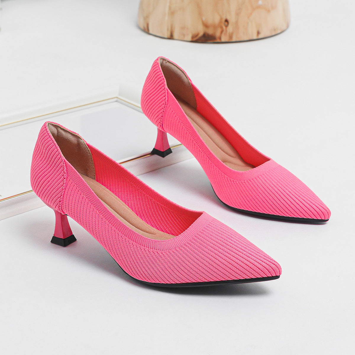 High Heel Fashion Straight Grain Flying Woven Shoes