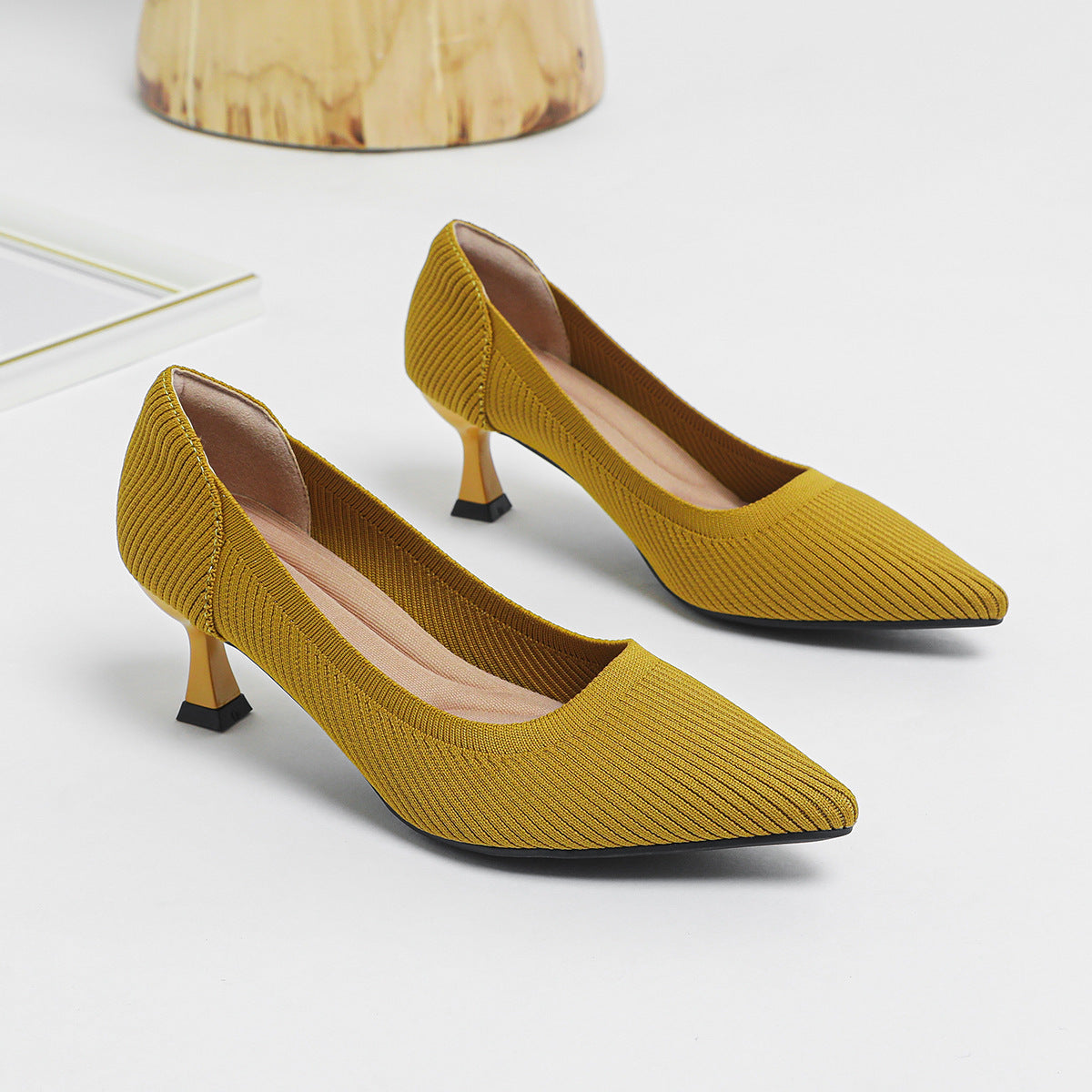High Heel Fashion Straight Grain Flying Woven Shoes