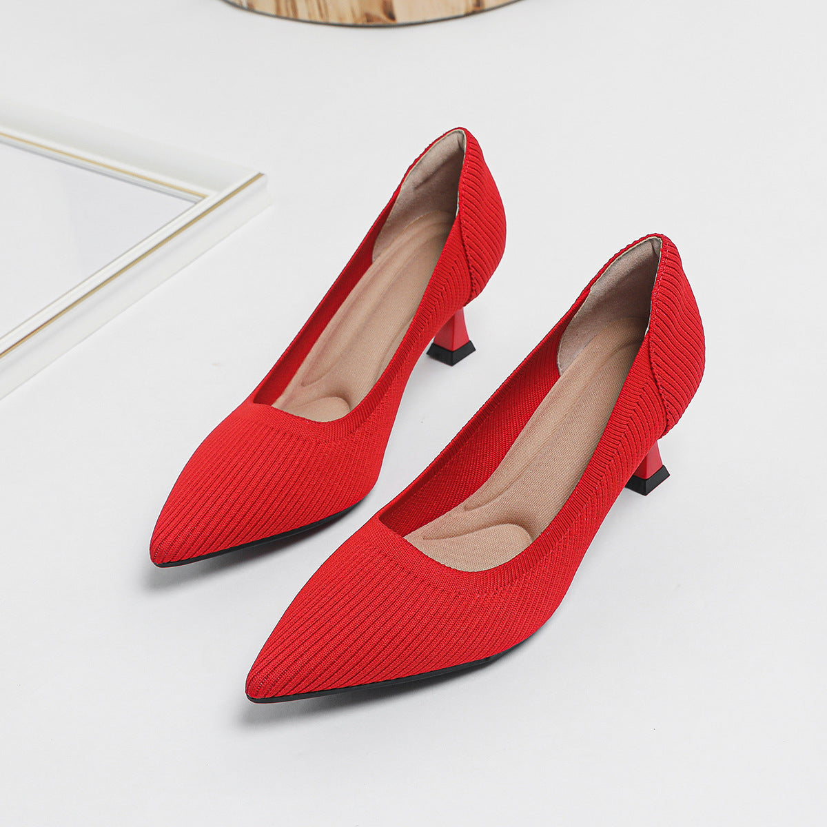 High Heel Fashion Straight Grain Flying Woven Shoes