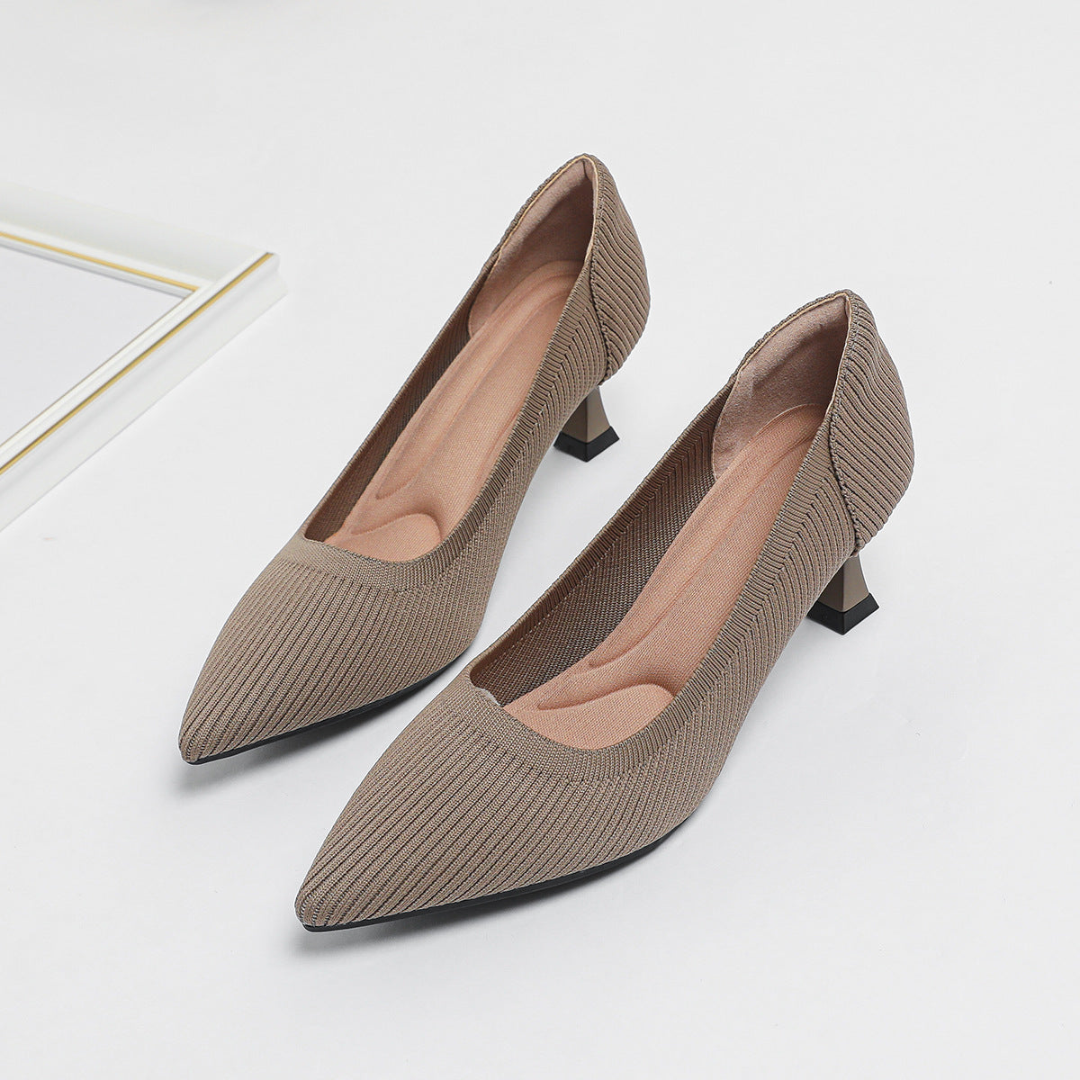High Heel Fashion Straight Grain Flying Woven Shoes