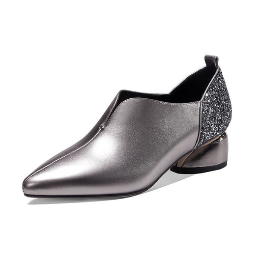 Pointed Thick Heel Moccasins Women's Mid-heel Shoes