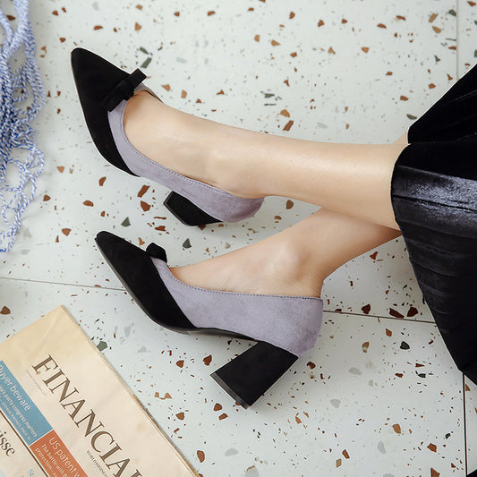 Shallow mouth chunky heel shoes