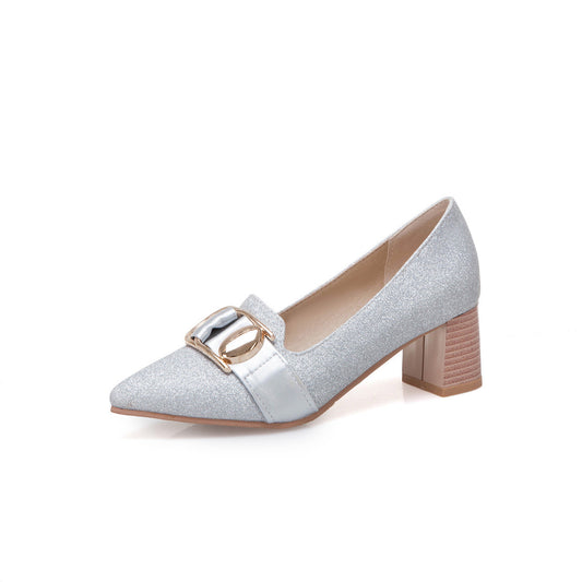 Metallic sequined high heel shoes