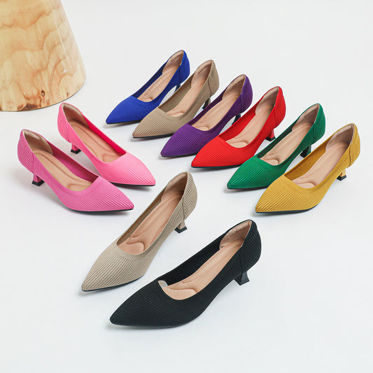High Heel Fashion Straight Grain Flying Woven Shoes