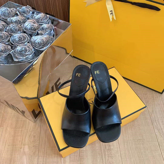 Slotted High Heel Square Head Fashion Women Shoes